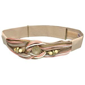 28-34" Vintage 1980s Rebeccas Beige Peach Corded Chunky adjustable Belt 70s 80s-
